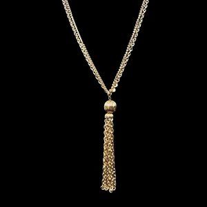 Double Strand Gold Tone Necklace With Tassel (4727)